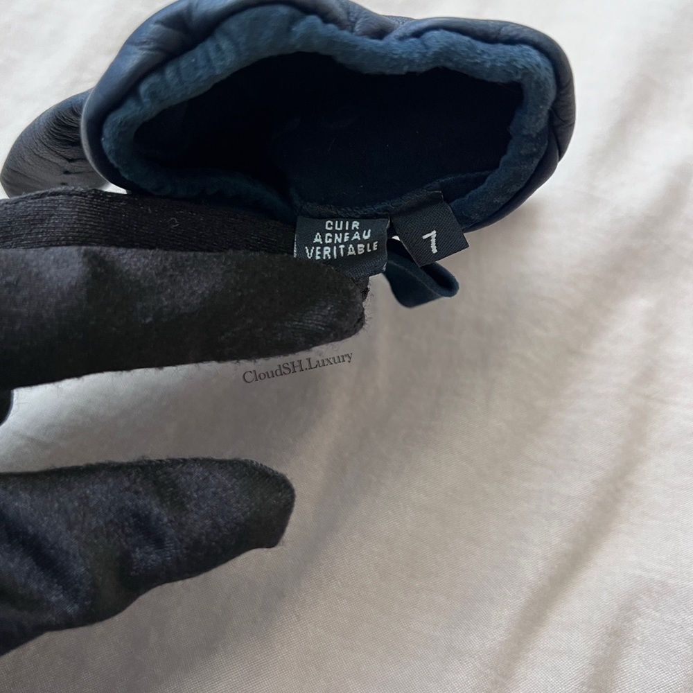 Auth Chanel Classic CC Logo Bow Dark Navy Leather Gloves - Size 7 (XS) - Picture 11 of 13